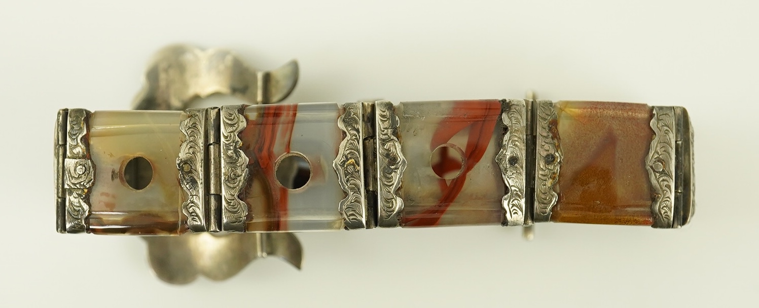 Two late 19th century Scottish silver and agate set bracelets